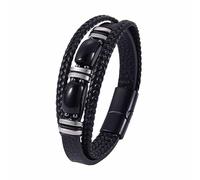 LOCCY Leather Bracelets Mens, Black Multi-Layer Leather Bracelet with Obsidian Braided Leathers Bracelet with Magnetic Clasp for Men Teenage Boy for Birthday Father's Day Christmas (Obsidian, 19cm)