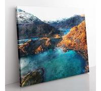 Loch Coruisk In The Isle Of Skye Scotland Painting Modern Canvas Wall Art Print Ready to Hang, Framed Picture for Living Room Bedroom Home Office Décor, 35x35 cm (14x14 Inch)