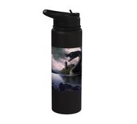 Loch Ness Monster in Front of a Castle Stainless Steel Insulated Water Bottle