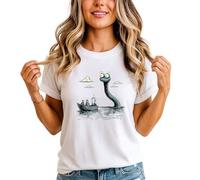 Loch Ness Monster Womens Graphic T-Shirt Mythical Creatures Lake Ness Cryptid Tee M (12-14) White