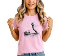 Loch Ness Monster Womens Graphic T-Shirt Mythical Creatures Lake Ness Cryptid Tee S (8-10) Light Pink