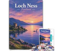 Loch Ness, Scotland Landscape Illustration Jigsaw Puzzle, 1000 Piece | For winter weekends: 1000-piece jigsaw puzzle for adults offers 1000 pieces for the Christmas break.