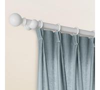 Loch & Skye Wooden Curtain Pole Set Fixed Length 35mm Thick Durable Quality Beechwood Curtain Rod with Finials, Rings & Brackets Wooden Rail Pole for Window & Eyelet Curtains (White, 180cm)