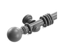 Loch & Skye Wooden Curtain Pole Set Fixed Length 35mm Thick Durable Quality Beechwood Curtain Rod with Finials, Rings & Brackets Wooden Rail Pole for Window & Eyelet Curtains (Grey, 240cm)
