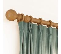 Loch & Skye Wooden Curtain Pole Set Fixed Length 35mm Thick Durable Quality Beechwood Curtain Rod with Finials, Rings & Brackets Wooden Rail Pole for Window & Eyelet Curtains (Natural, 150cm)