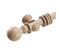Loch & Skye Wooden Curtain Pole Set Fixed Length Premium Quality Beechwood 28mm Diameter with Finials, Rings & Brackets Wooden Rail Pole for Window & Eyelet Curtains (Taupe, 120cm)