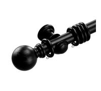 Loch & Skye Wooden Curtain Pole Set Fixed Length Premium Quality Beechwood 28mm Diameter with Finials, Rings & Brackets Wooden Rail Pole for Window & Eyelet Curtains (Black, 120cm)