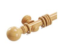 Loch & Skye Wooden Curtain Pole Set - Natural, 150cm - 35mm Diameter Fixed Length Beechwood Curtain Rod with Finials, Rings & Brackets - Thick Curtain Poles for Eyelet Curtains and Windows