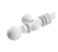 Loch & Skye Wooden Curtain Pole Set - White, 180cm (2x90cm) - 35mm Diameter Fixed Length Beechwood Curtain Rod with Finials, Rings & Brackets - Thick Curtain Poles for Eyelet Curtains and Windows