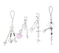 Locharme 4PCS Cute Phone Charms Aesthetic Y2K CellPhone Charms Strap Pink Strawberry Butterfly Star Phone Charm Y2K Accessories Keychain for Backpack, Digital Cameras, Kindles, Air Pods, 6inches