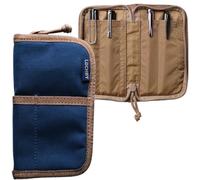 LOCHBY Quattro Waxed Canvas Fountain Pen Pouch - Stylish & Durable Pen Case for 4 Pens - Lightly Padded Zippered Bag for Everyday Carry, Travel & Creatives, Navy, Rustic
