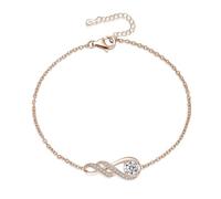 LOCIBLO April Birthstone Bracelets for Women 925 Sterling Silver Simulated Diamonds Cubic Zirconia Bracelet Rose Gold Plated Infinity Pendant Jewellery for Her, 6.7"+1.2"