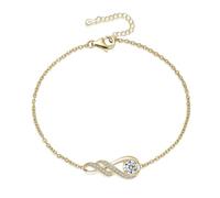LOCIBLO April Birthstone Bracelets for Women 925 Sterling Silver Simulated Diamonds Cubic Zirconia Bracelet Gold Plated Infinity Pendant Jewellery for Her, 6.7"+1.2"