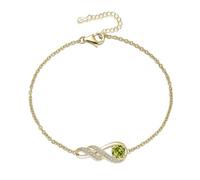 LOCIBLO August Birthstone Bracelets for Women 925 Sterling Silver Green Synthetic Peridot Bracelet Gold Plated Infinity Pendant Jewellery for Her, 6.7"+1.2"