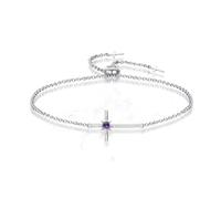 LOCIBLO February Birthstone Bracelets for Women 925 Sterling Silver Purple Synthetic Amethyst Bracelet White Gold Octopus Star Cross Pendant Crucifix Jewellery for Her, 8"