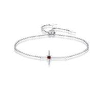 LOCIBLO January Birthstone Bracelets for Women 925 Sterling Silver Red Created Garnet Bracelet White Gold Octopus Star Cross Pendant Crucifix Jewellery for Her, 8"
