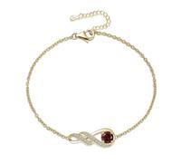 LOCIBLO January Birthstone Bracelets for Women 925 Sterling Silver Red Synthetic Garnet Bracelet Gold Plated Infinity Pendant Jewellery for Her, 6.7"+1.2"