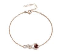 LOCIBLO January Birthstone Bracelets for Women 925 Sterling Silver Red Synthetic Garnet Bracelet Rose Gold Plated Infinity Pendant Jewellery for Her, 6.7"+1.2"