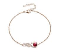 LOCIBLO July Birthstone Bracelets for Women 925 Sterling Silver Red Created Ruby Bracelet Rose Gold Plated Infinity Pendant Jewellery, 6.7"+1.2"