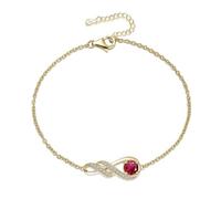 LOCIBLO July Birthstone Bracelets for Women 925 Sterling Silver Red Synthetic Ruby Bracelet Gold Plated Infinity Pendant Jewellery for Her, 6.7"+1.2"