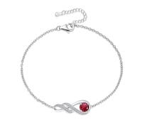 LOCIBLO July Birthstone Bracelets for Women 925 Sterling Silver Red Synthetic Ruby Bracelet White Gold Infinity Pendant Jewellery for Her, 6.7"+1.2"
