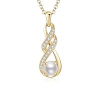 LOCIBLO June Birthstone Necklaces for Women 925 Sterling Silver Infinity Pendant 18K Gold Plated White Pearl Necklace Jewellery for Her, 16"+2"