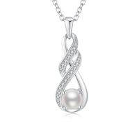 LOCIBLO June Birthstone Necklaces for Women 925 Sterling Silver Infinity Pendant White Gold Pearl Necklace Jewellery for Her, 16"+2"
