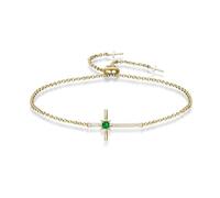 LOCIBLO May Birthstone Bracelets for Women 925 Sterling Silver Green Created Emerald Bracelet Yellow Gold Plated Octopus Star Cross Pendant Crucifix Jewellery for Her, 8"