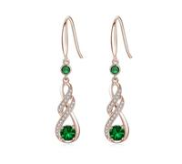 LOCIBLO May Birthstone Dangle Earrings for Women 925 Sterling Silver Rose Gold Plated Infinity Pendant Green Synthetic Emerald Jewellery for Her