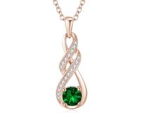 LOCIBLO May Birthstone Necklaces for Women 925 Sterling Silver Infinity Pendant 18K Rose Gold Plated Green Created Emerald Necklace Jewellery for Her, 16"+2"