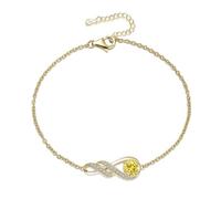 LOCIBLO November Birthstone Bracelets for Women 925 Sterling Silver Created Citrine Yellow Topaz Bracelet Gold Plated Infinity Pendant Jewellery, 6.7"+1.2"