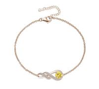 LOCIBLO November Birthstone Bracelets for Women 925 Sterling Silver Synthetic Citrine Yellow Topaz Bracelet Rose Gold Plated Infinity Pendant Jewellery for Her, 6.7"+1.2"