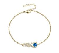 LOCIBLO November Birthstone Bracelets for Women 925 Sterling Silver Synthetic London Blue Topaz Bracelet Gold Plated Infinity Pendant Jewellery for Her, 6.7"+1.2"