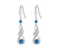 LOCIBLO November Birthstone Dangle Earrings for Women 925 Sterling Silver White Gold Infinity Pendant Synthetic London Blue Topaz Jewellery for Her