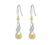 LOCIBLO November Birthstone Dangle Earrings for Women 925 Sterling Silver White Gold Infinity Pendant Synthetic Citrine Yellow Topaz Jewellery for Her