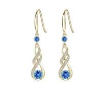LOCIBLO November Birthstone Dangle Earrings for Women 925 Sterling Silver Yellow Gold Plated Infinity Pendant Synthetic London Blue Topaz Jewellery for Her