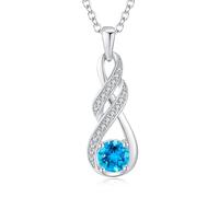 LOCIBLO November December Birthstone Necklaces for Women 925 Sterling Silver Infinity Pendant White Gold Synthetic Swiss Blue Topaz Necklace Jewellery for Her, 16"+2"