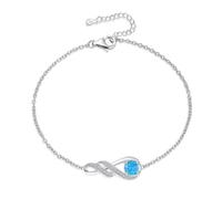 LOCIBLO October Birthstone Bracelets for Women 925 Sterling Silver Synthetic Blue Opal Bracelet White Gold Infinity Pendant Jewellery for Her, 6.7"+1.2"