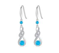 LOCIBLO October Birthstone Dangle Earrings for Women 925 Sterling Silver White Gold Infinity Pendant Synthetic Blue Opal Jewellery for Her