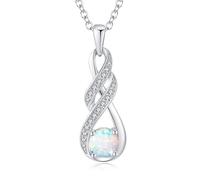 LOCIBLO October Birthstone Necklaces for Women 925 Sterling Silver Infinity Pendant White Gold Created Opal Necklace Jewellery for Her, 16"+2"
