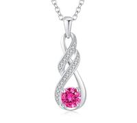 LOCIBLO October Birthstone Necklaces for Women 925 Sterling Silver Infinity Pendant White Gold Pink Synthetic Tourmaline Necklace Jewellery for Her, 16"+2"