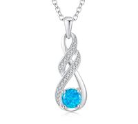 LOCIBLO October Birthstone Necklaces for Women 925 Sterling Silver Infinity Pendant White Gold Synthetic Blue Opal Necklace Jewellery for Her, 16"+2"