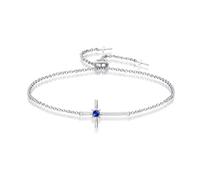 LOCIBLO September Birthstone Bracelets for Women 925 Sterling Silver Blue Created Sapphire Bracelet White Gold Dainty Octopus Star Cross Pendant Crucifix Jewellery for Her, 8"