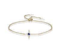 LOCIBLO September Birthstone Bracelets for Women 925 Sterling Silver Blue Created Sapphire Bracelet Yellow Gold Plated Dainty Octopus Star Cross Pendant Crucifix Jewellery for Her, 8"