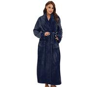 LOCIIXAT Ladies Soft Warm Sleepwear Dressing Gown Fluffy Fleece Houscoat Long Bathrobe for Women (14-18, Navy Blue)