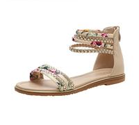 LOCIIXAT Womens Summer Rhinestone Embellished Flat Braided Shoes Studding Gladiator Sandals with Zipper Closure