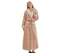 LOCIIXAT Women's Winter Thicken Warm Sherpa Fleece Dressing Gown Long Fluffy House Coat Shawl Collar Bathrobe, Pink 10-14 UK