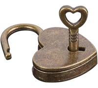Lock Antique Brass Padlock with Key, Vintage Heart Shape Anti-Theft Mini Padlock Bag Travel Suitcase Luggage Box Case Key Keyed Padlocks，Padlocks and Hasps