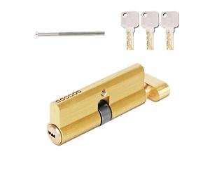 Lock Cylinder with Knob, Knob Cylinder 35/35 Solid Lock Cylinder with 3 Keys, Brass Locking Cylinder, Reversible Key, Door Lock Replacement Accessories (Length: 70 mm)