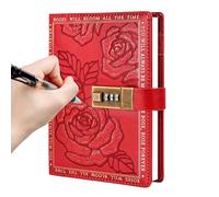 Lock Diary - 7.87 Inch Leather Journal | Paper Notebook - Rose Hardcover Secure Diary with 224 Lined Pages for Teens, Girls, Boys, Women, Men, Kids, School Travel and PE